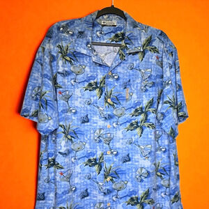 Columbia Men's Blue Hawaiian Aloha XXL Martini Cocktail with Olive Swizzle Shirt